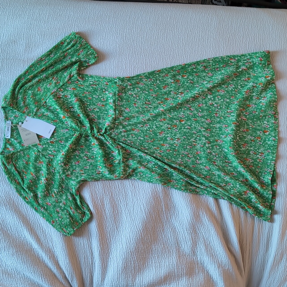 Mango Vibrant Green Floral Dress